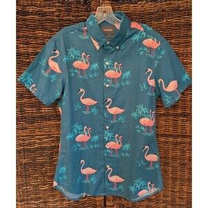 Bonobos Slim Fit Short Sleeve Flamingo Button Down Shirt Men's Medium Vacation